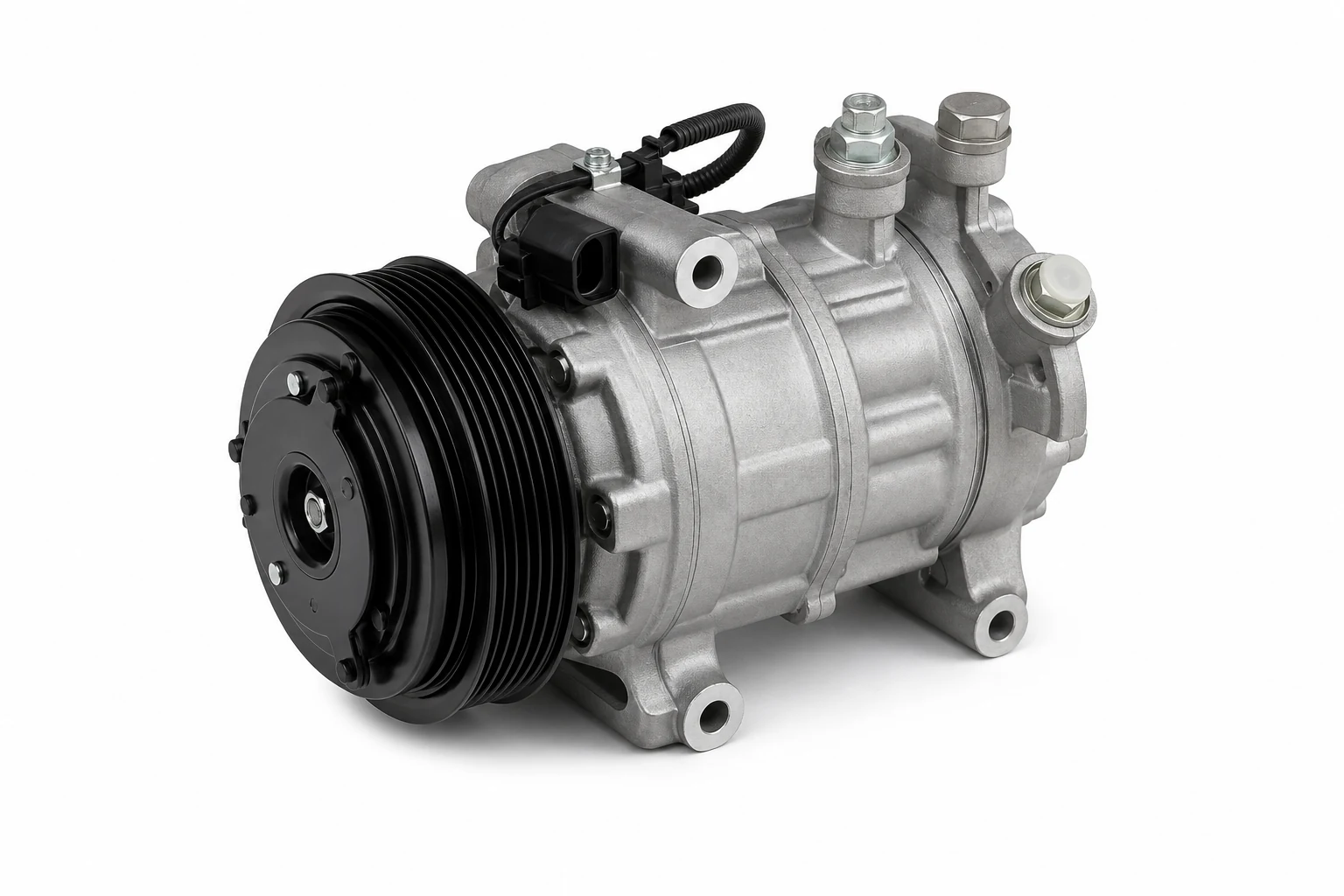 Unbranded automotive air-conditioning compressor on a white background